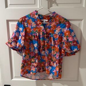 THML Floral Blouse - Blue, Orange, Pink